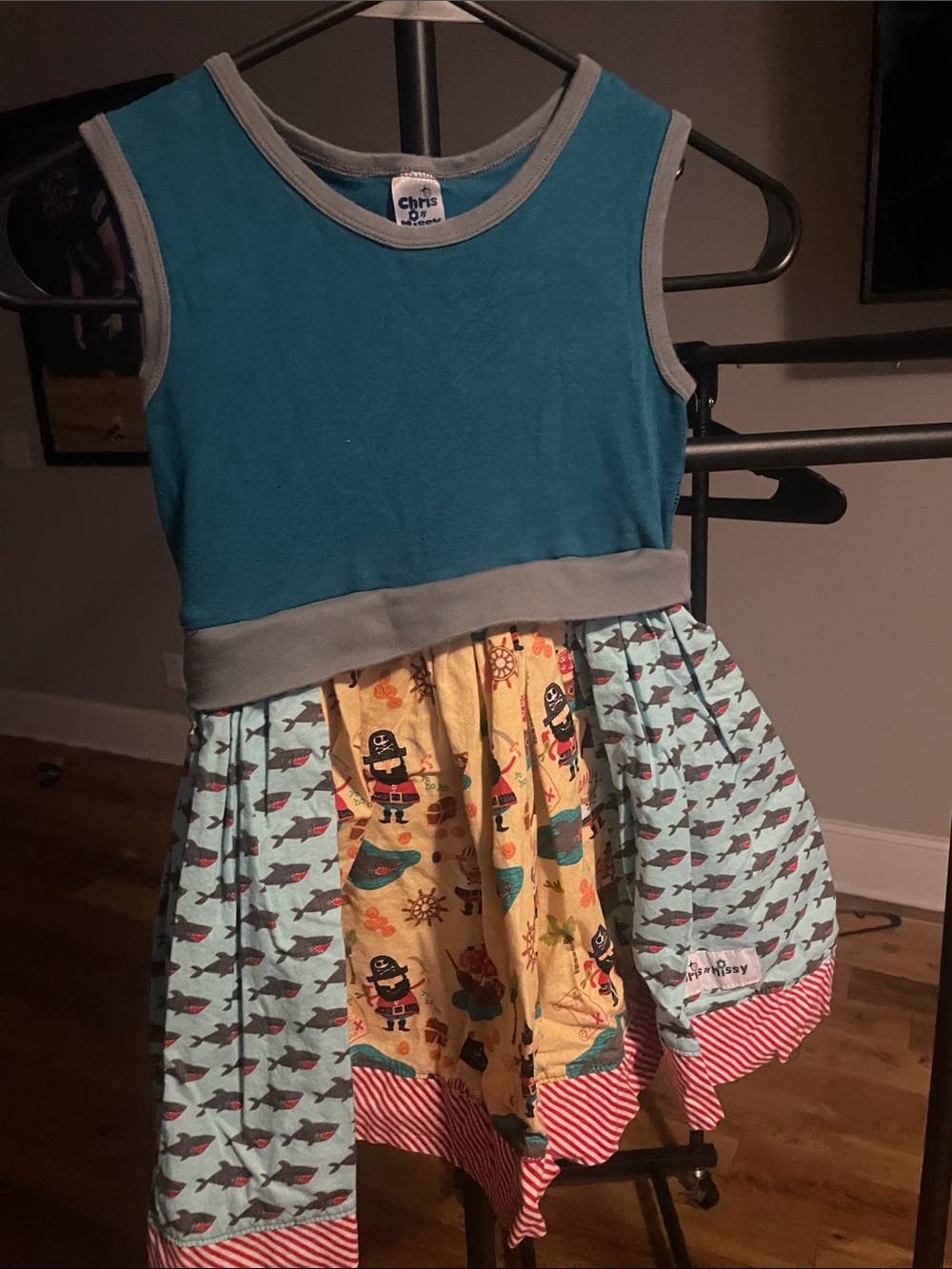 Girls Teal & Multi Pirate Patchwork Casual Dress